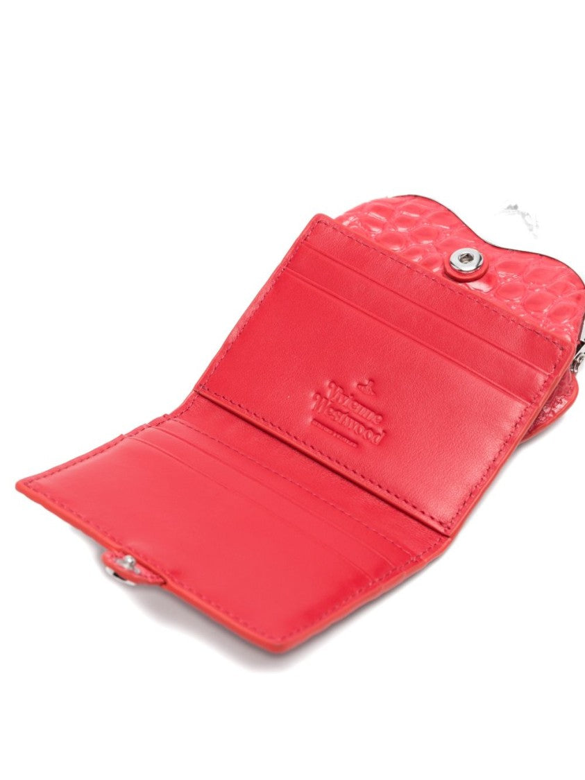 Vivienne Westwood Textured Crocodile-Embossed Wallet With Heart-Shaped Flap And Orb Emblem