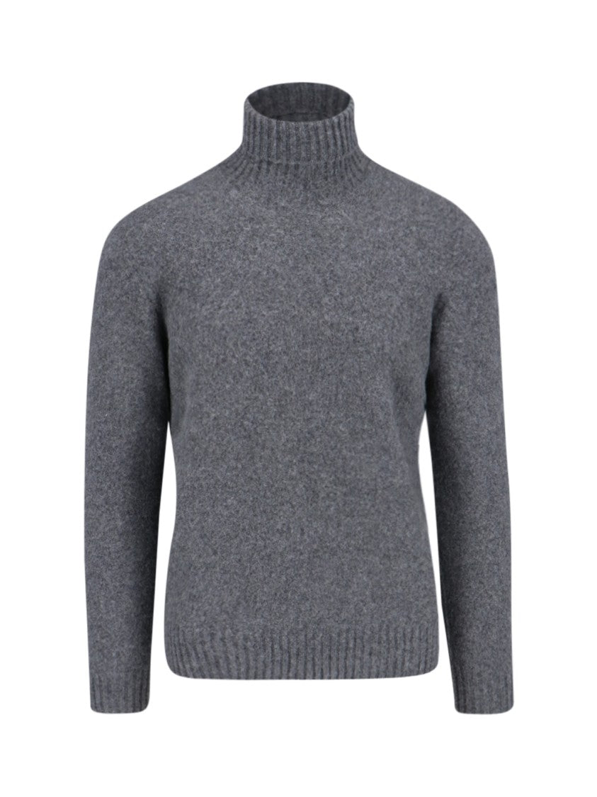 Drumohr Turtleneck Sweater In Gray Wool Ribbed Trim