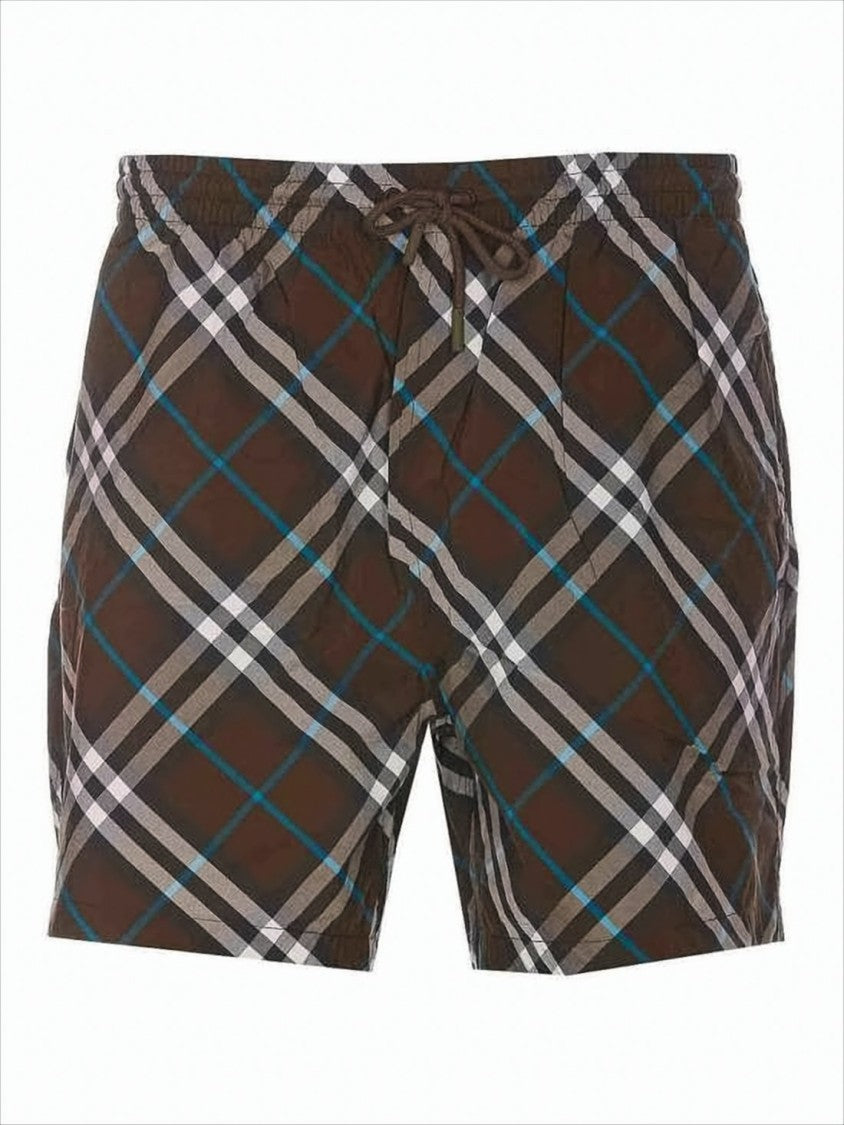 Burberry Plaid Patterned Nylon Shorts With Drawstring Waist