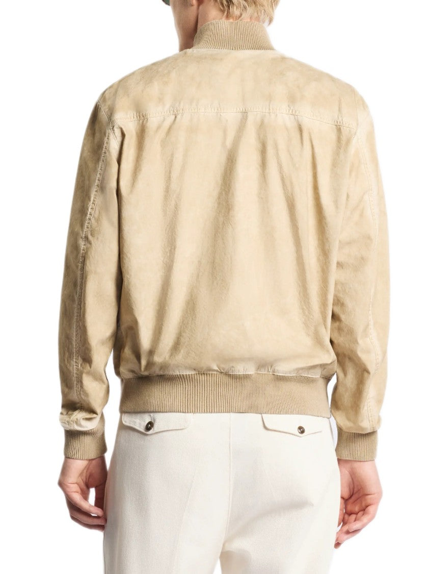 Fay Beige Cotton-Nylon Blend Bomber Jacket With Ribbed Trim