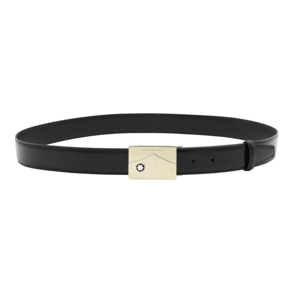 Montblanc Rectangular Gold-Tone Buckle Black Leather Belt