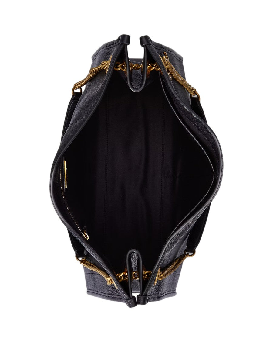 Lauren Ralph Lauren Structured Black Handbag With Gold-Tone Chain Detail