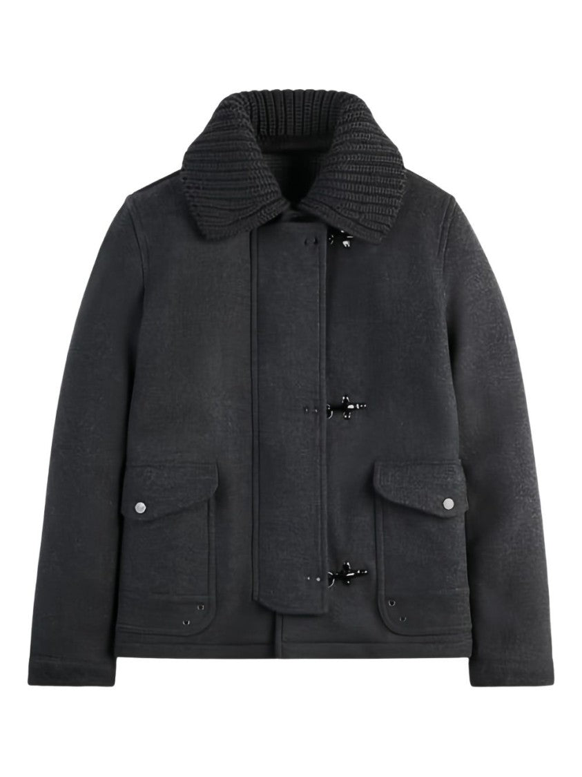 Fay Structured Casual Jacket With Ribbed Knit Collar
