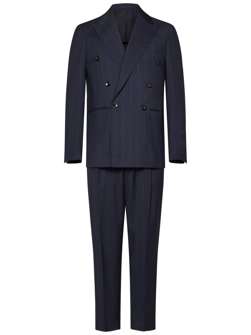 Franzese Collection Navy Blue Pinstripe Double-Breasted Suit