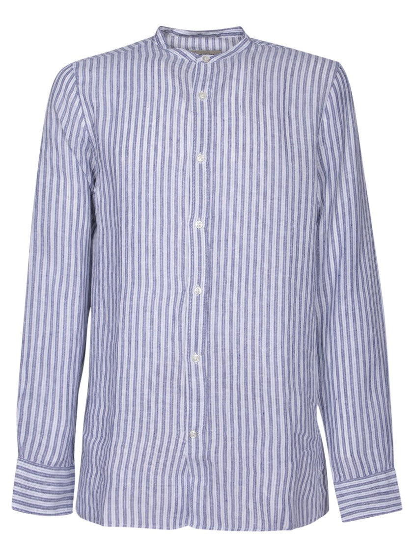 Officine Generale Classic Striped Linen Blend Shirt With Long Sleeves