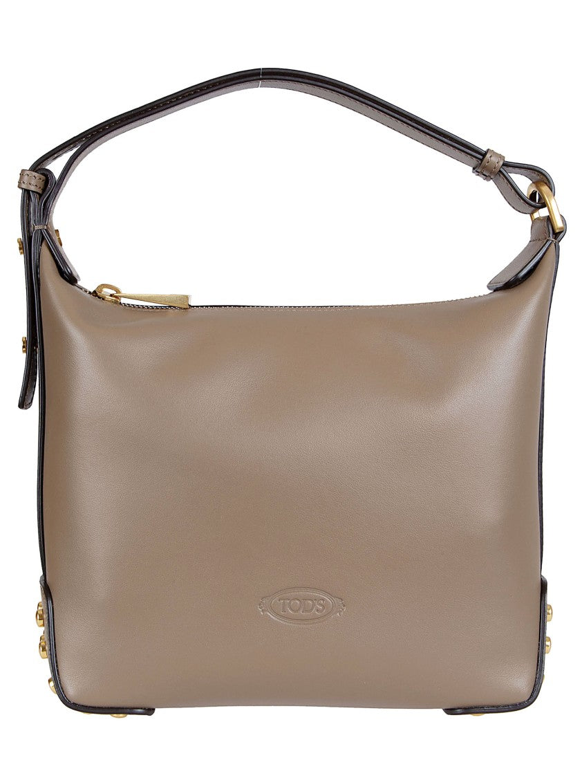 Tod's Calfskin Leather Bag With Adjustable Handle And Metallic Accents