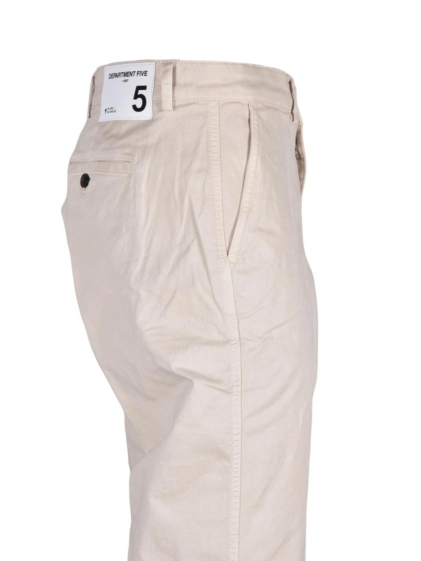 Department 5 White Slip-On Chino Trousers With Prince Denim Design