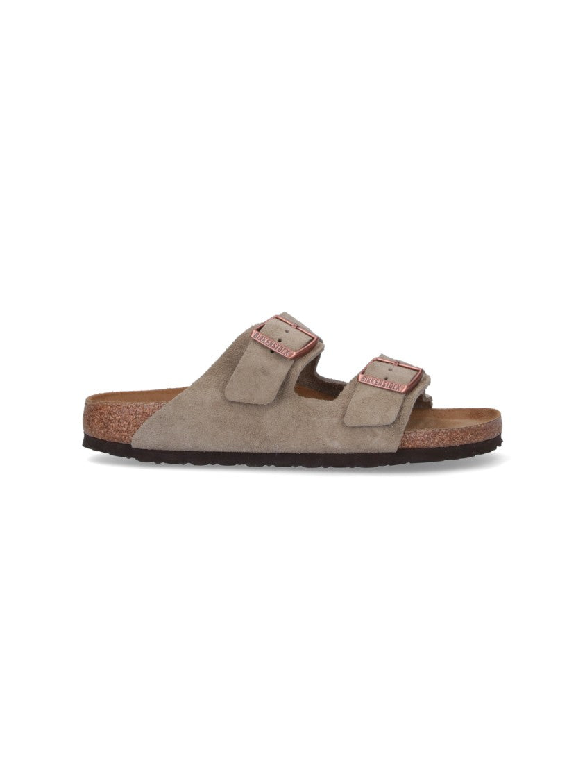 Birkenstock Suede Taupe Arizona Sandals With Adjustable Straps