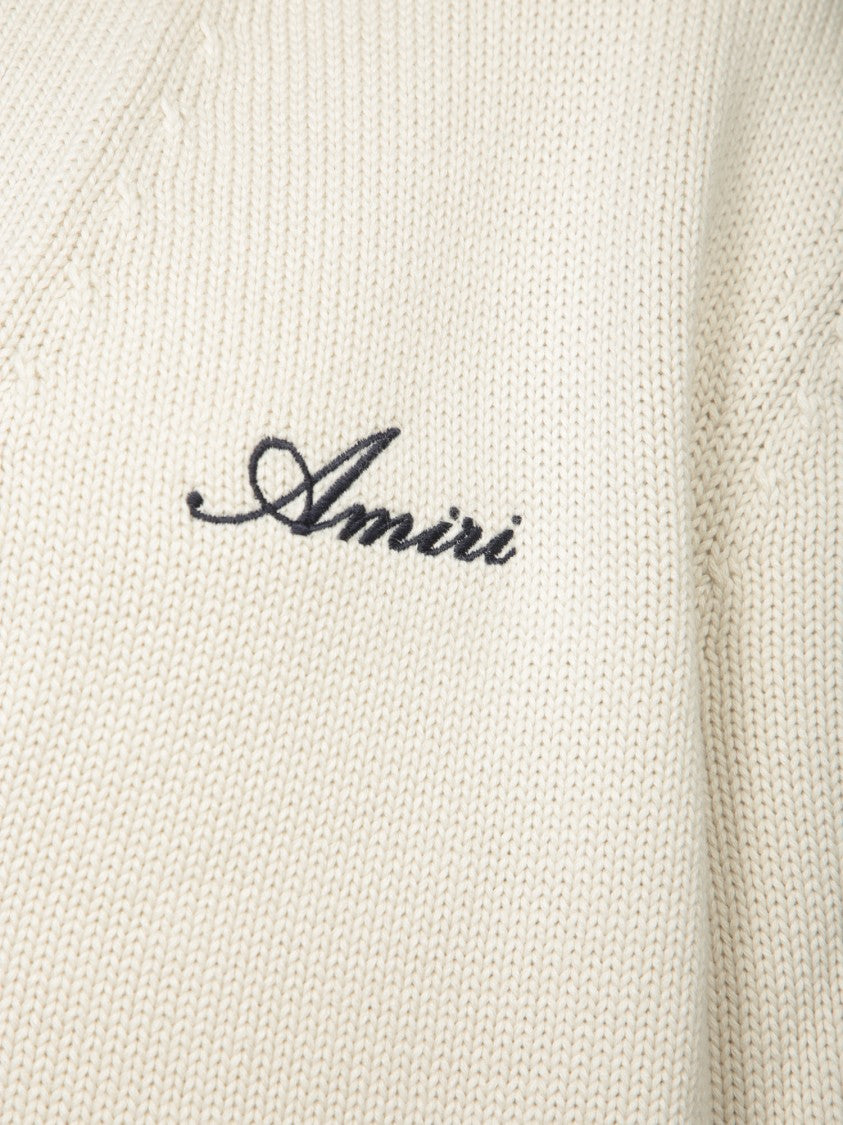 Amiri White Cardigan With Ribbed Details And Graphic Accents