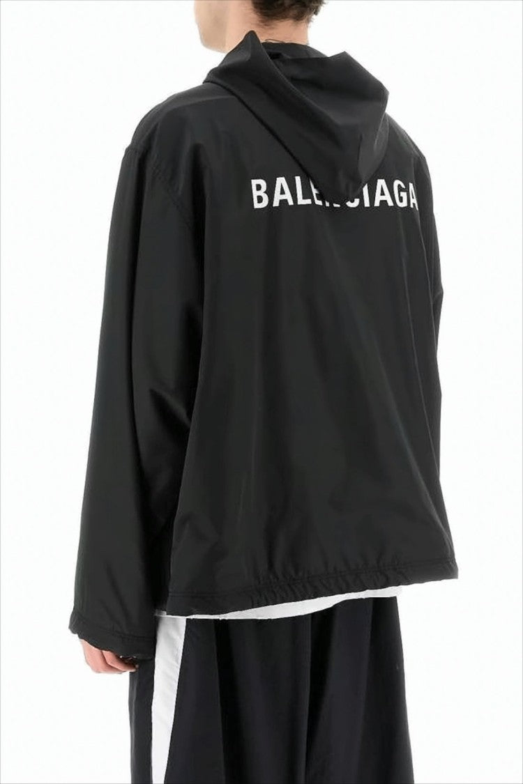 Balenciaga Boxy Cropped Black Hooded Jacket