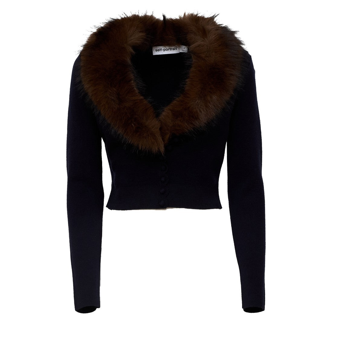 Self-Portrait Navy Faux Fur Knit Cardigan