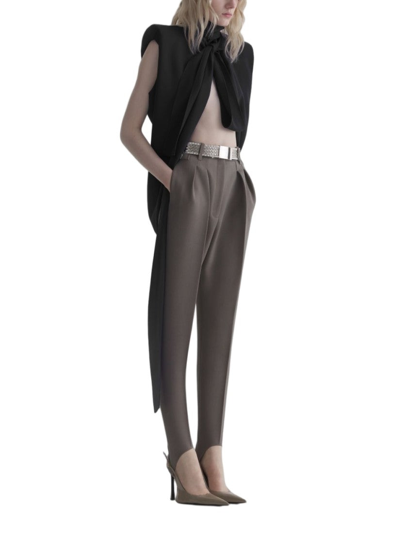 Mugler Black Exaggerated Shoulder Bow Accent Top