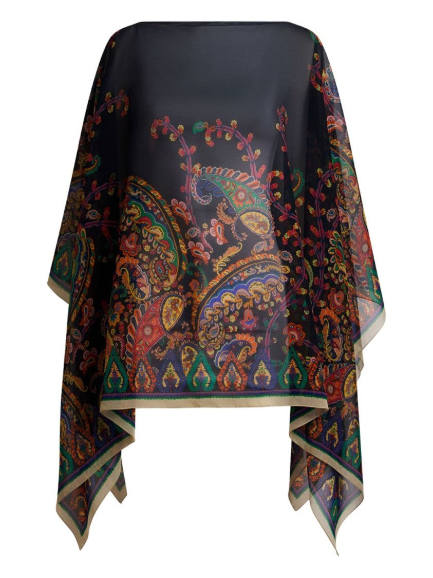 Etro Silk Poncho With Multicolored Paisley