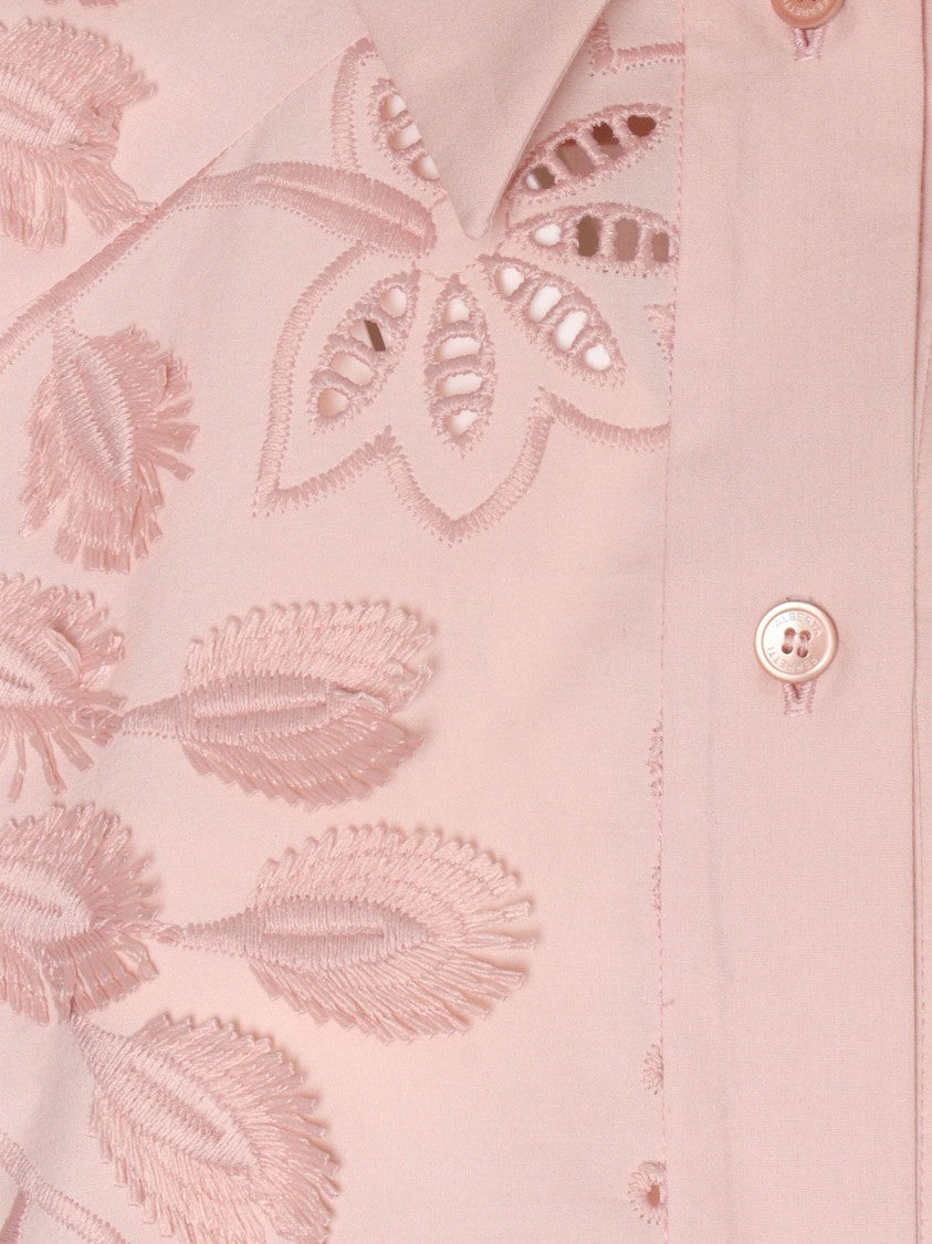 Alberta Ferretti Intricate Floral Embroidery Pink Shirt