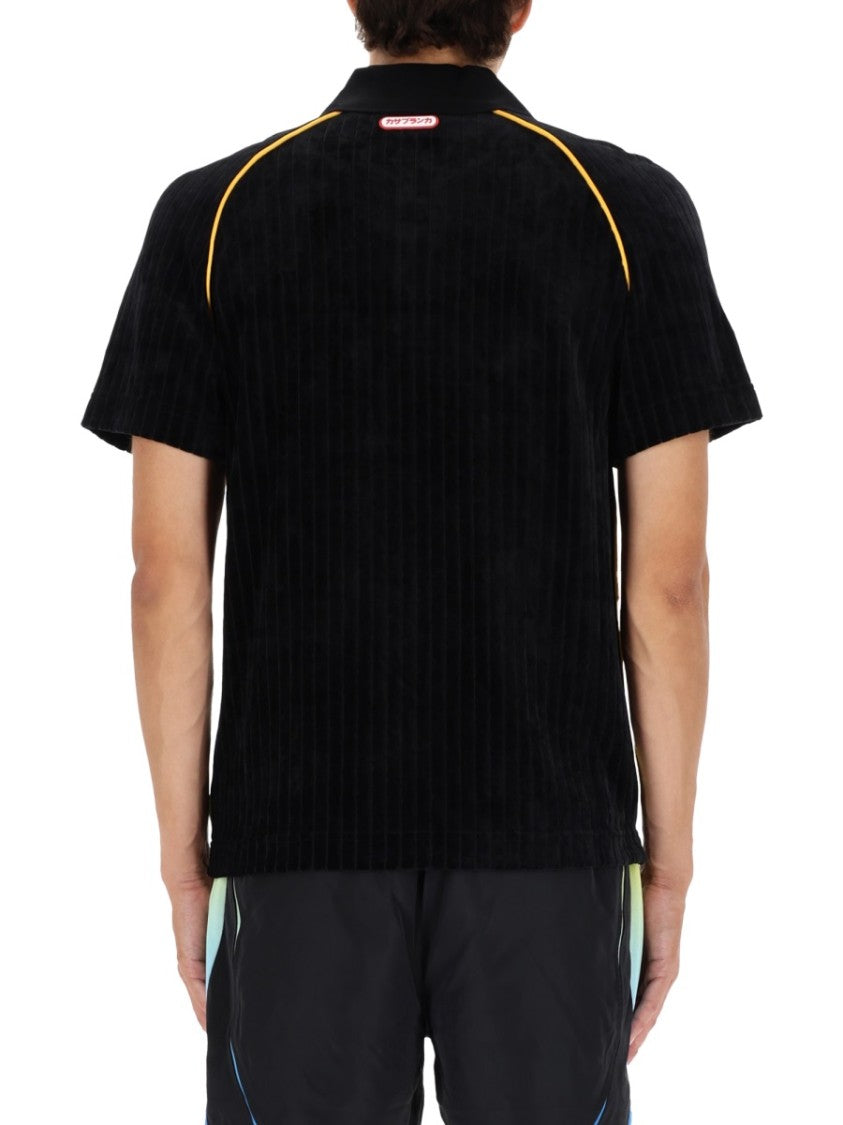 Casablanca Ribbed Black Polo Shirt With Sporty Accents