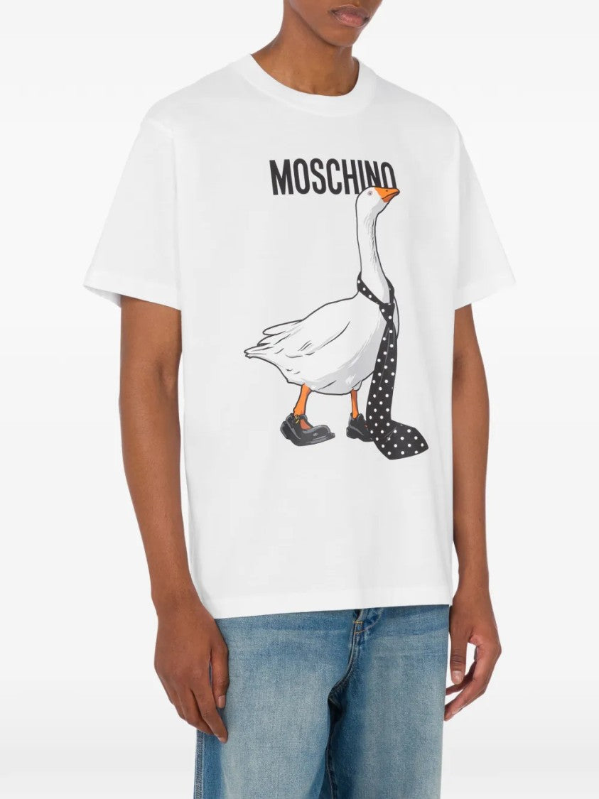 Moschino Graphic Goose Print T-Shirt With Classic Crew Neckline