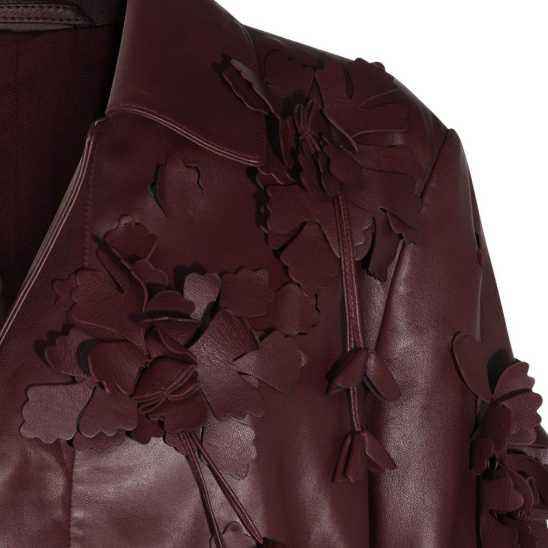 Alberta Ferretti Long Floral Appliqué Leather Coat