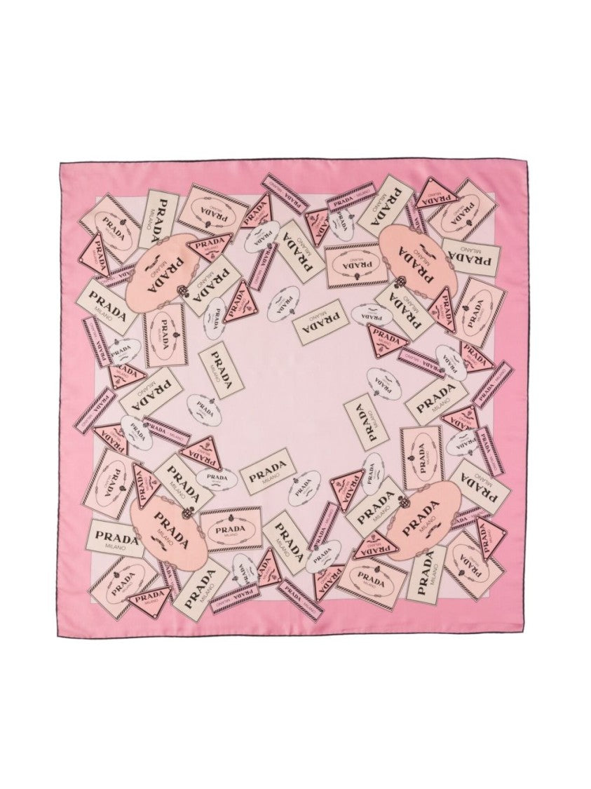 Prada Silk Scarf With Overlapping Label Motifs