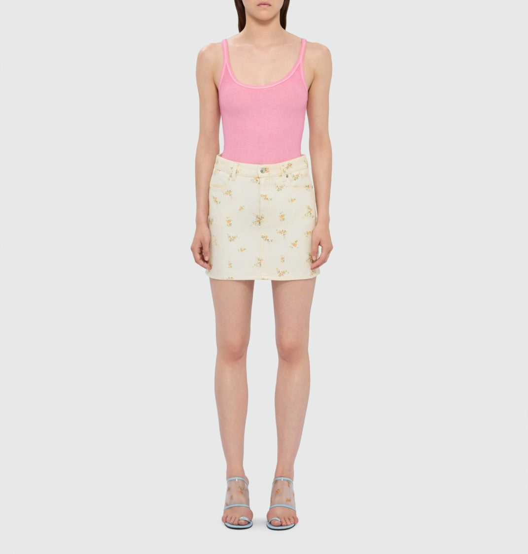 Msgm Beige Floral Print Mini Skirt