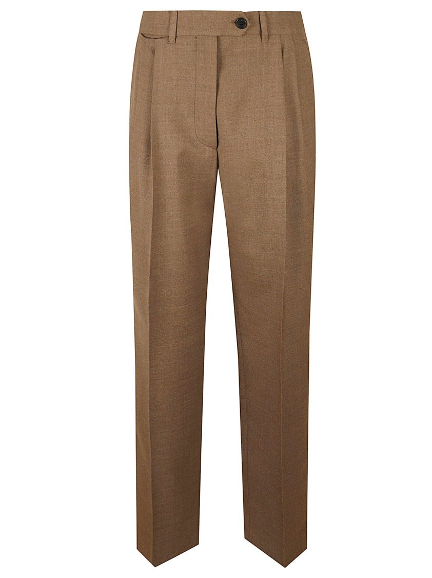 Prada Brown Straight-Leg Tailored Pants With Front Pleats