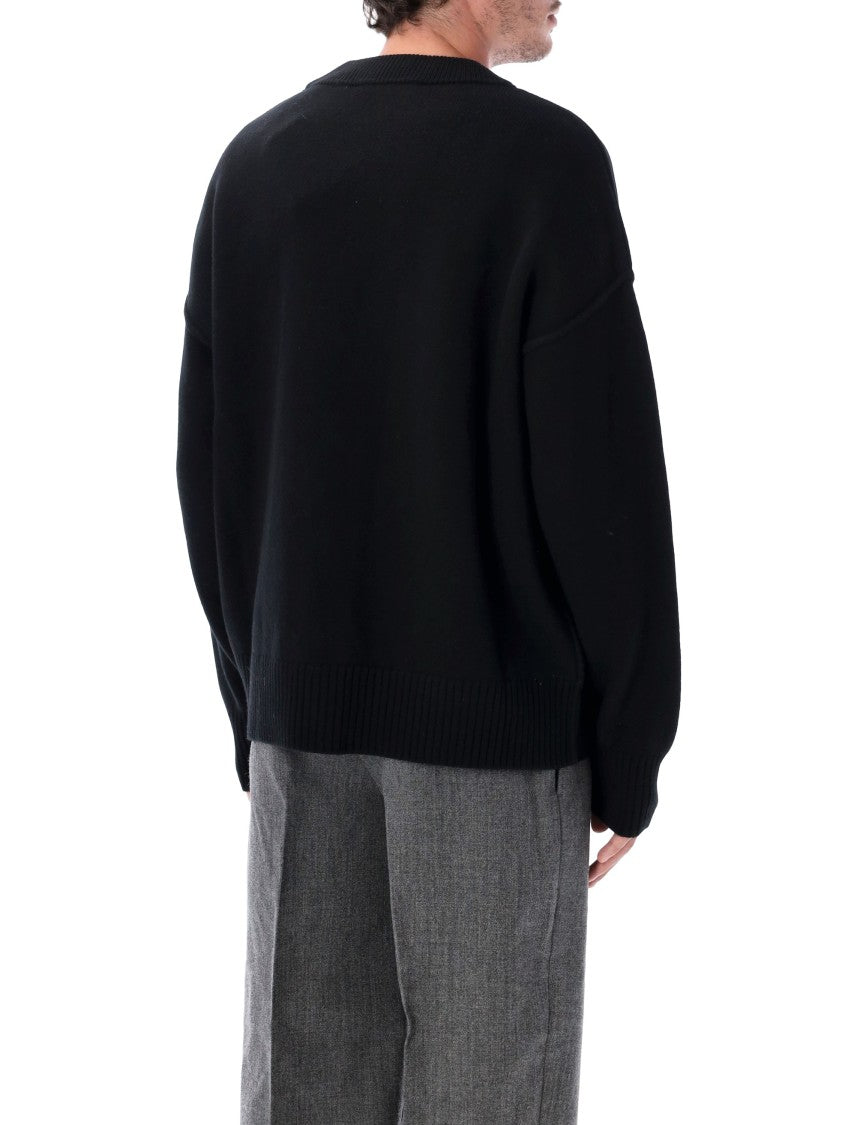 Ami Paris Adc Heart Intarsia V-Neck Wool Cardigan
