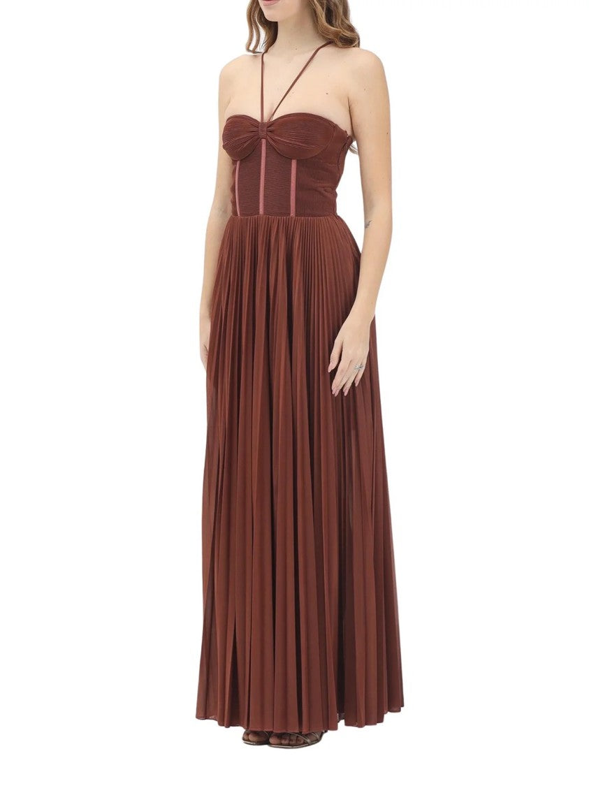 pinko brown dress Pinko Brown Cicogna Polyester Pleated Maxi Dress