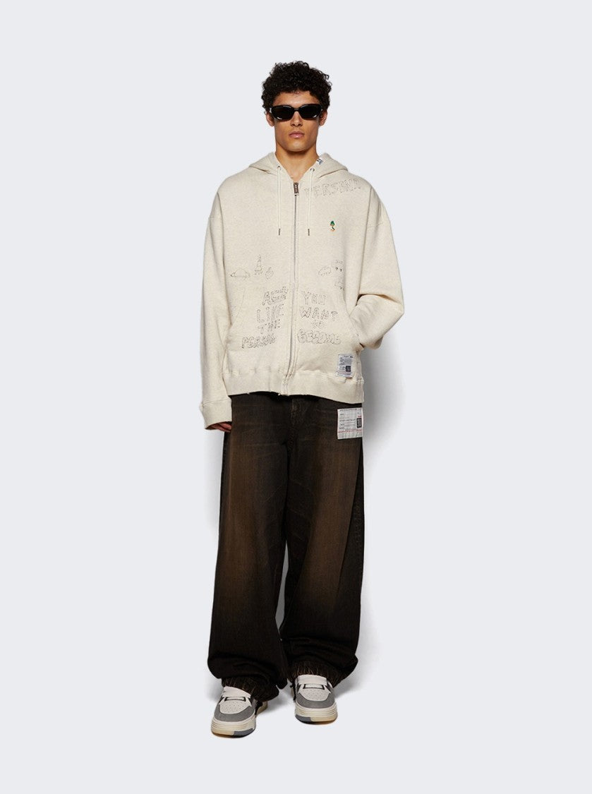 Maison Mihara Yasuhiro Distressed Zip Up Hoodie White