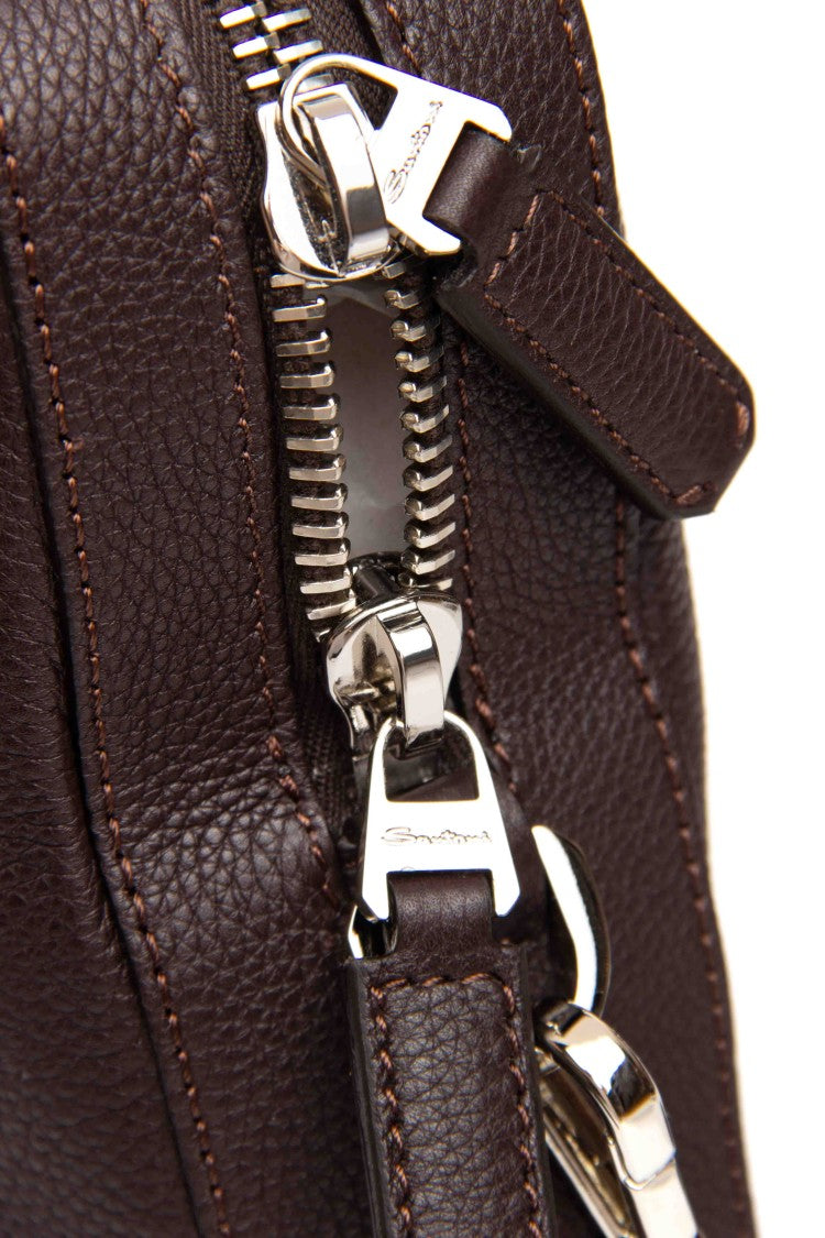 Santoni Hammered Leather 24-Hour Bag With Shoulder Strap