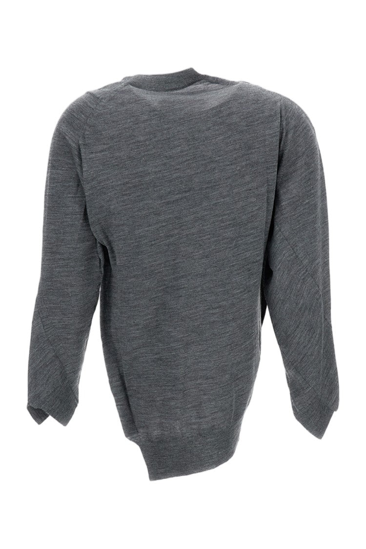 Junya Watanabe Grey Deconstructed Crew Neck Wool Cardigan