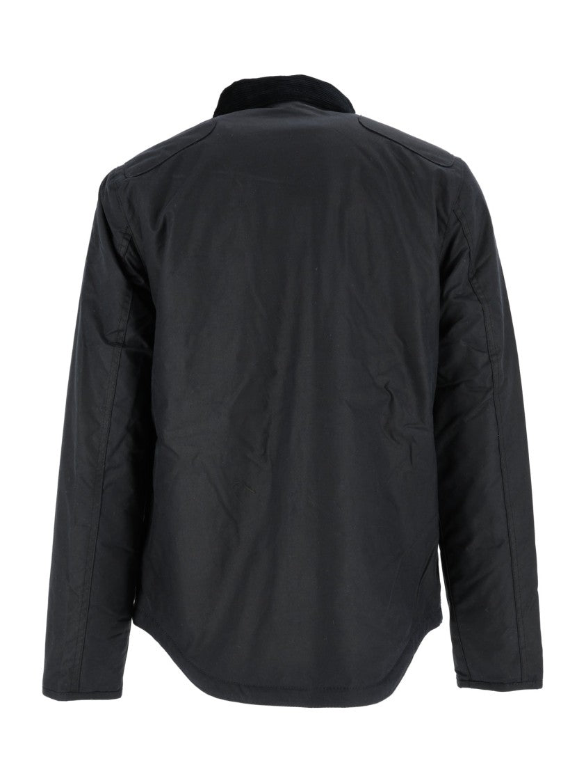 Barbour Structured Black Waxed Cotton Jacket With Snap Button Details