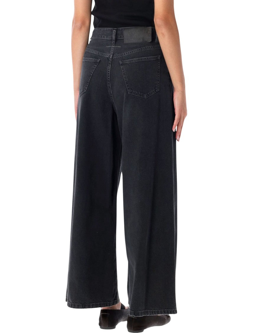 Mm6 By Maison Margiela Wide-Leg Denim Pants With Drawstring Waist And Signature Stitching