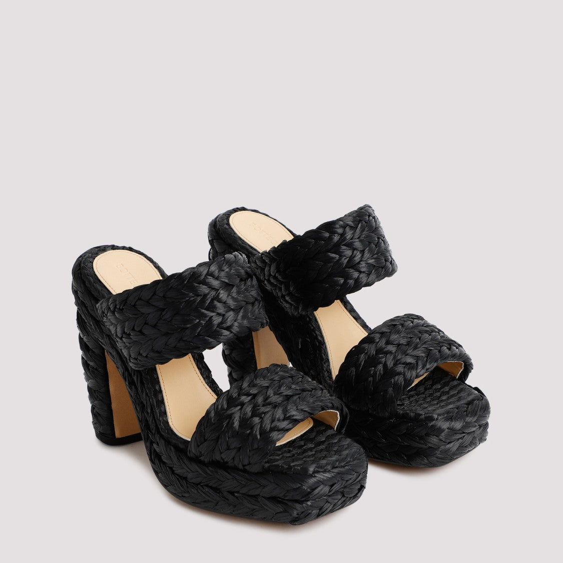 Bottega Veneta Black Raffia Sandals