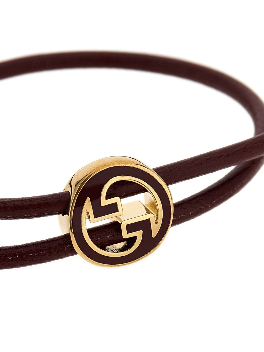 Gucci Tubular Leather 'Blondie' Bracelet With Enamelled Detail