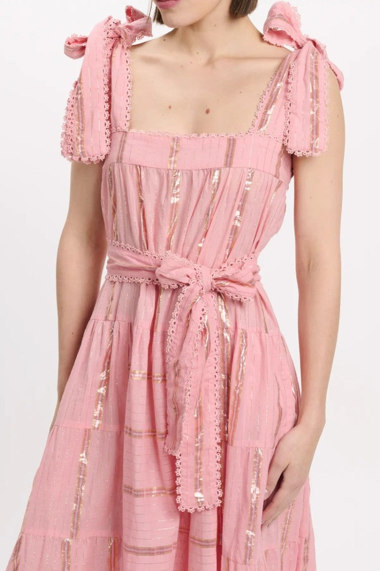Miss June Long Aly Dress In Striped Cotton Lurex Blue