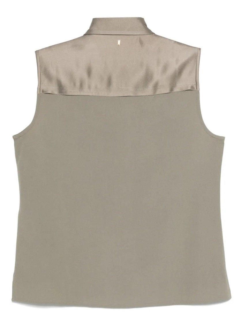 Ami Olive Brown Satin Blouse