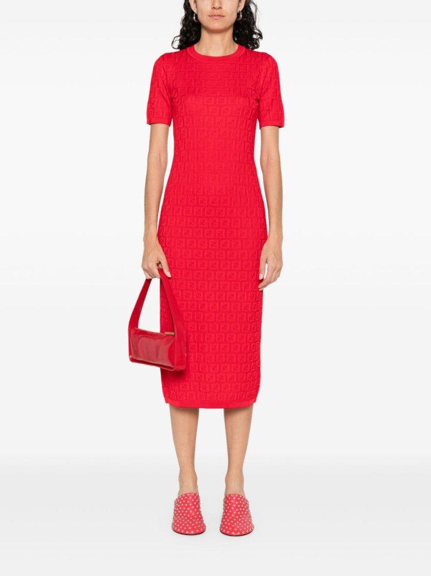 Fendi Fitted Midi Dress With Textured Pattern