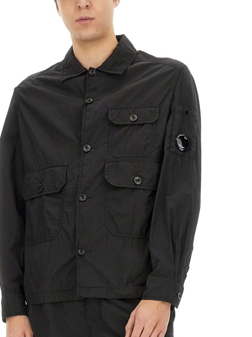 C.P. Company Black Gabardine Jacket With Button-Up Front