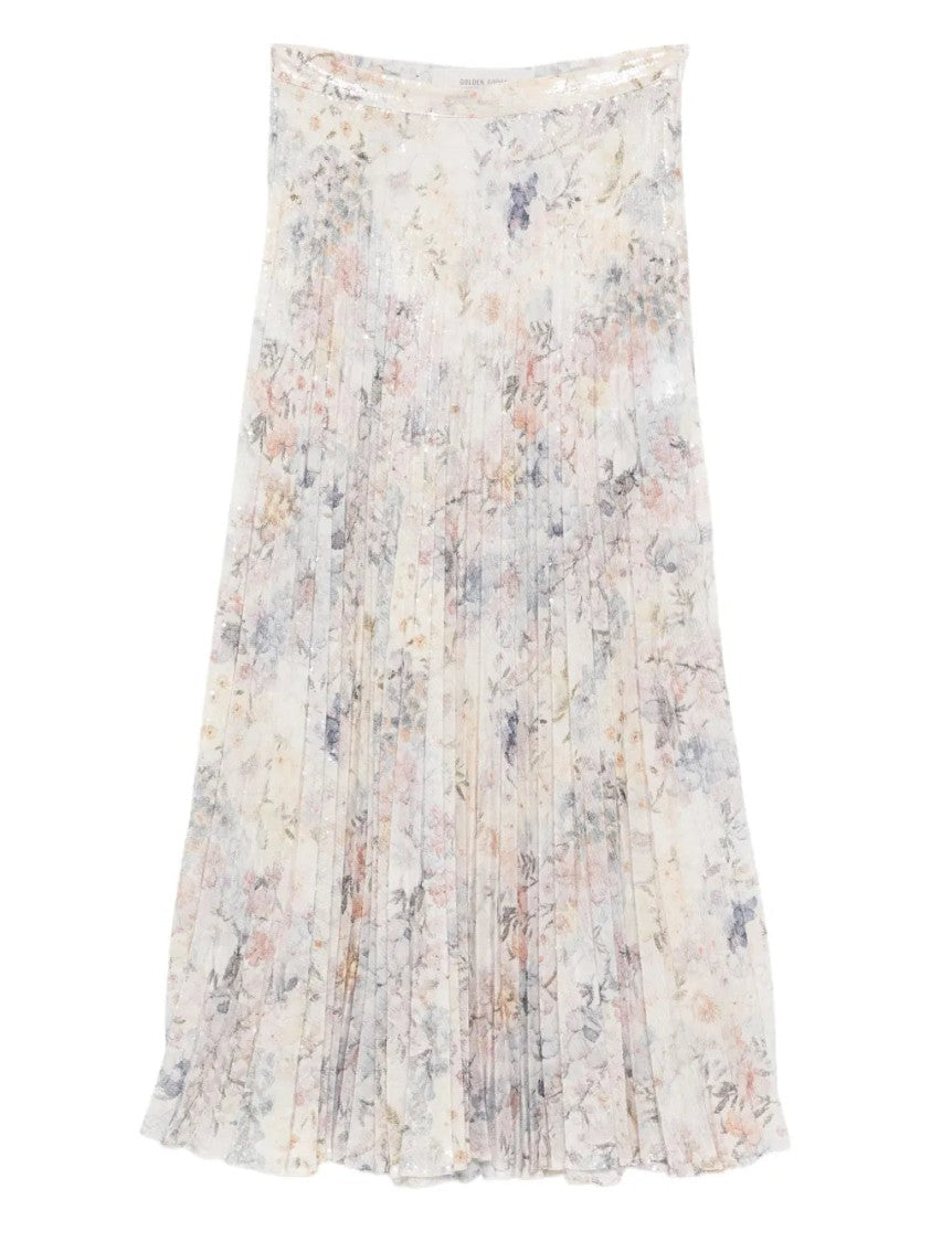 Golden Goose Sequin-Embellished Pleated Midi Skirt With Floral Print