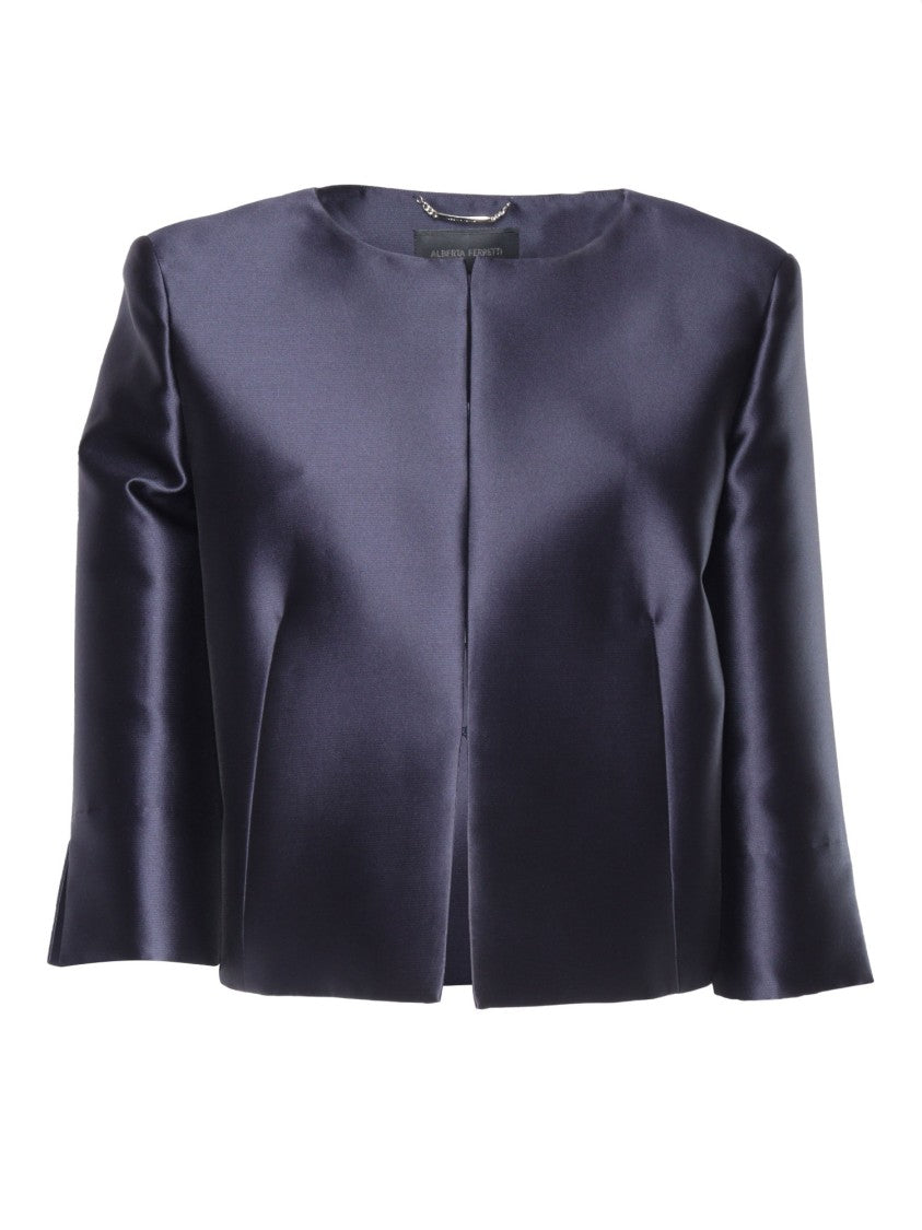 Alberta Ferretti Structured Blue Jacket With Glossy Finish