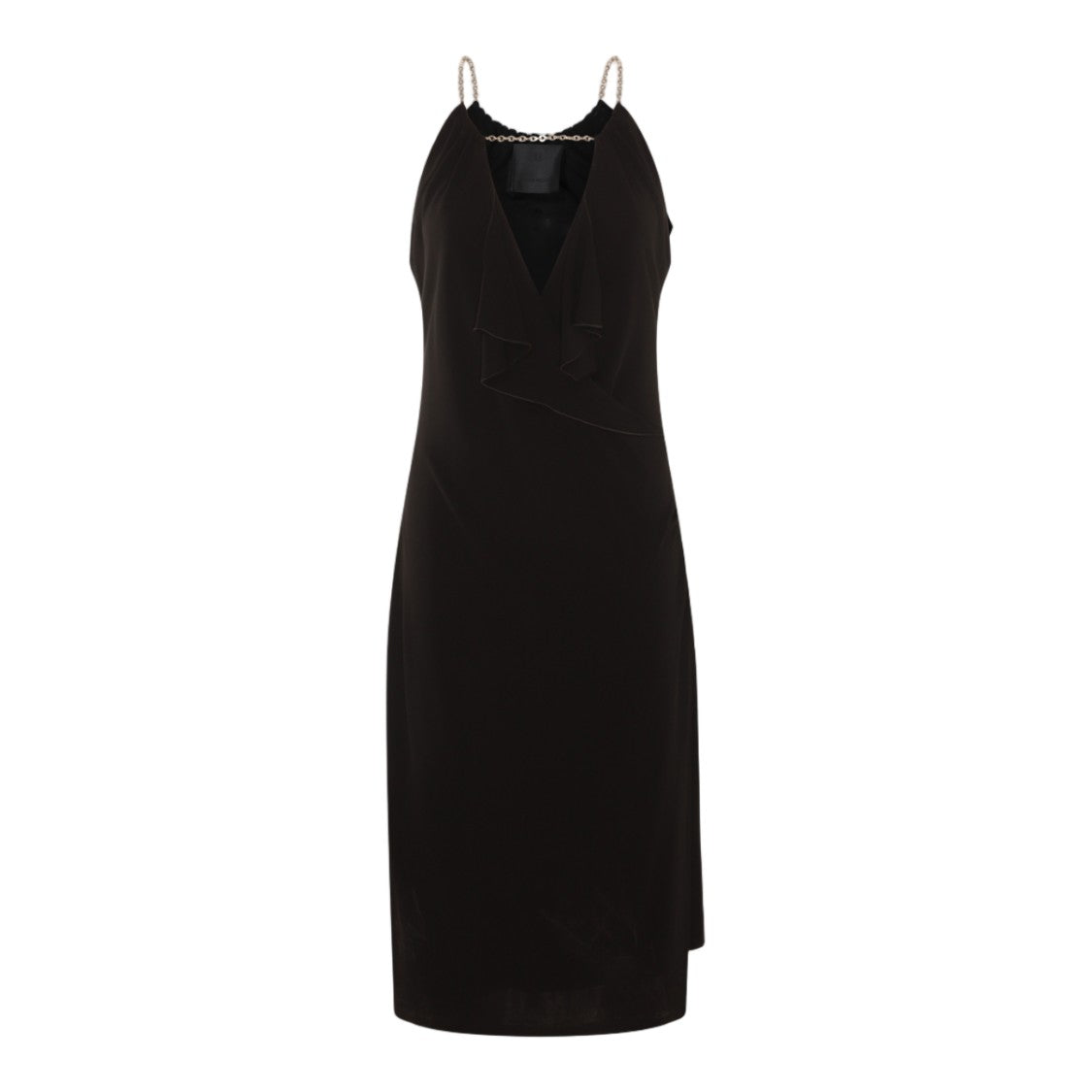 Givenchy Deep V-Neck Midi Dress With Chain Straps And Layered Detail