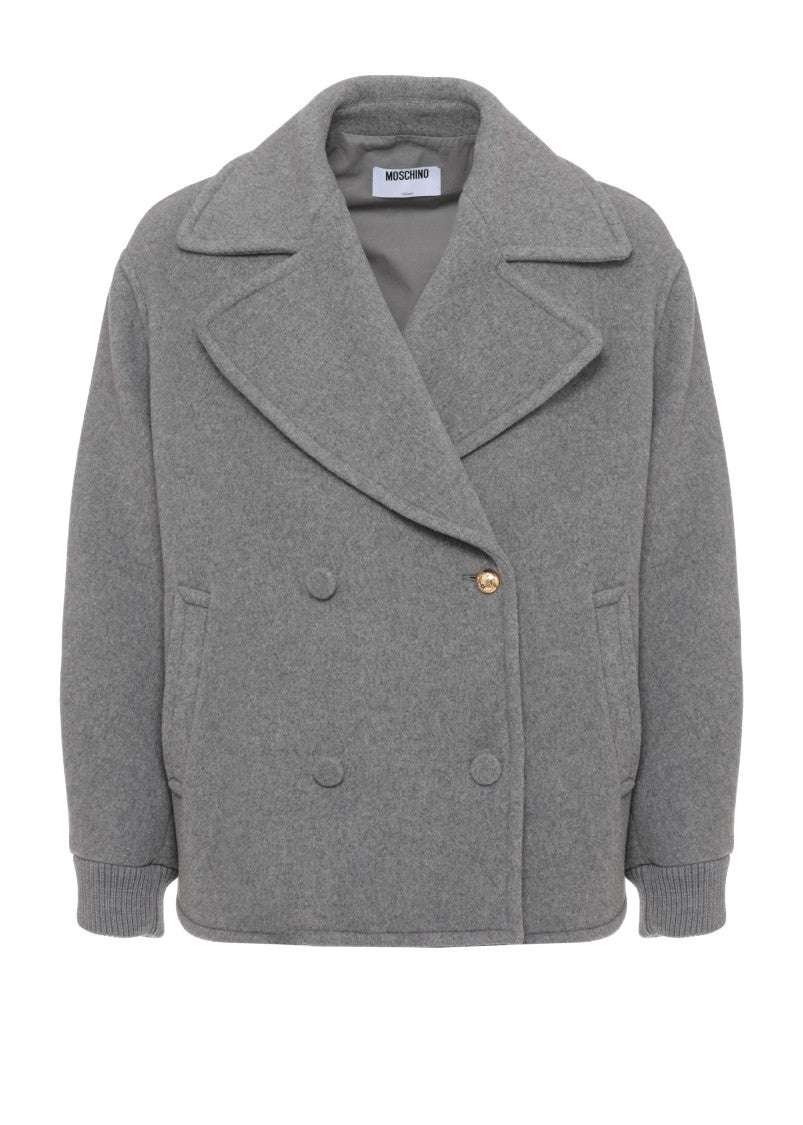 Moschino Grey Double-Breasted Gold Accents Jacket