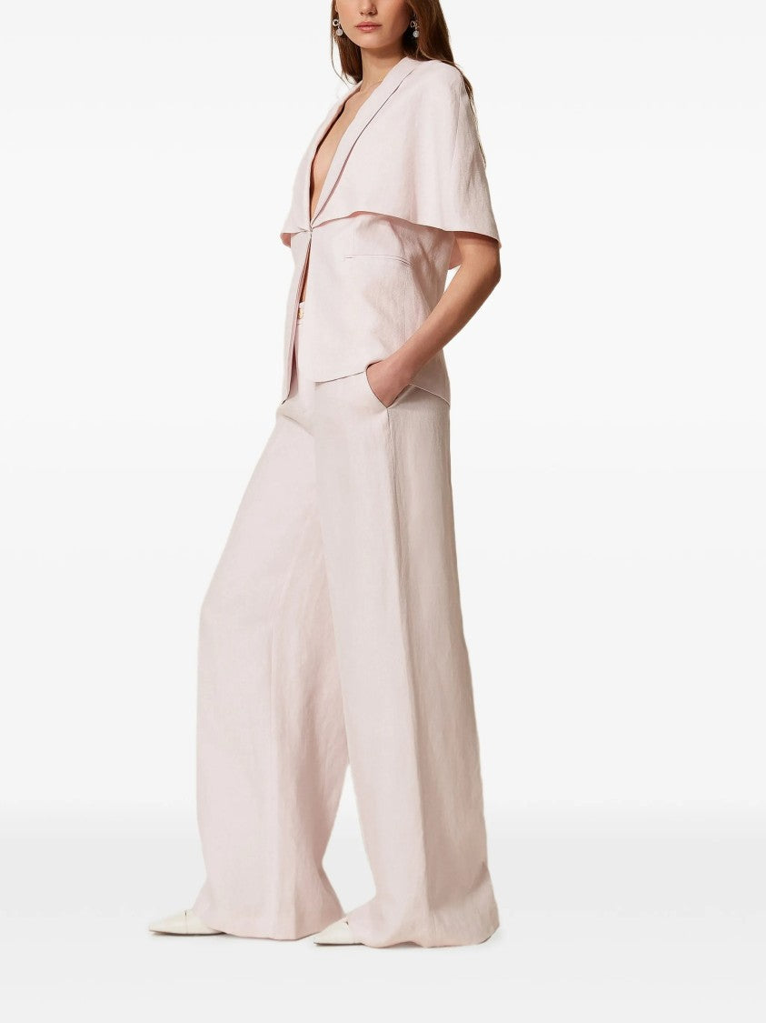 Twin-Set Pantalone High-Waisted Wide-Leg Linen Pants