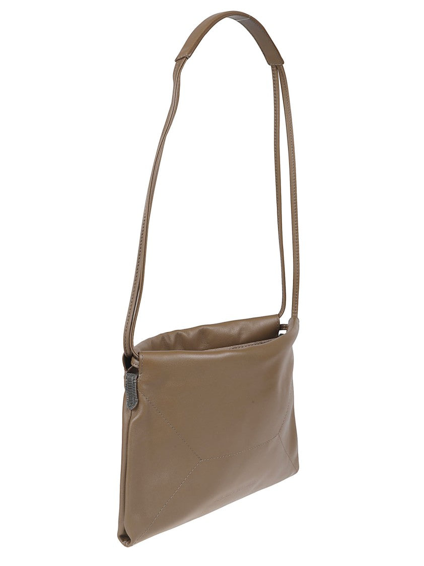 Brunello Cucinelli Rectangular Leather Bag With Drawstring Closure