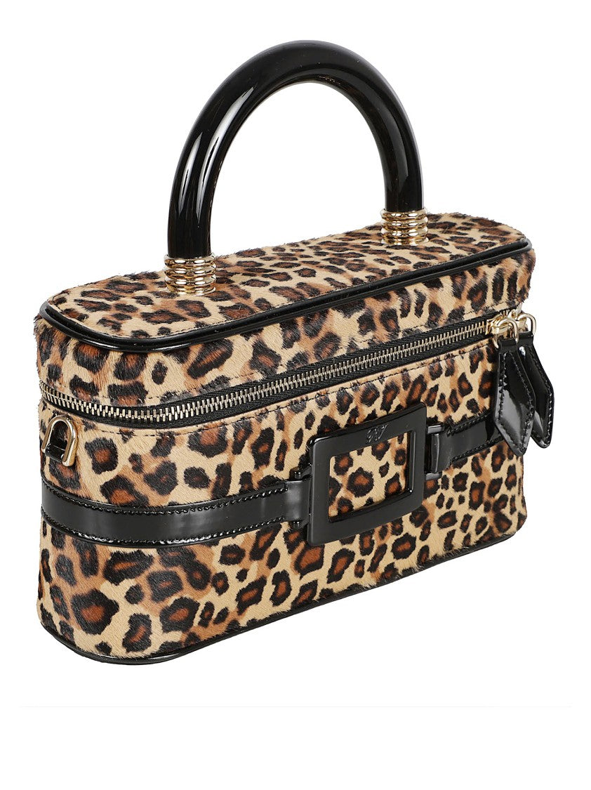 Roger Vivier Rectangular Calfskin Handbag With Leopard Print