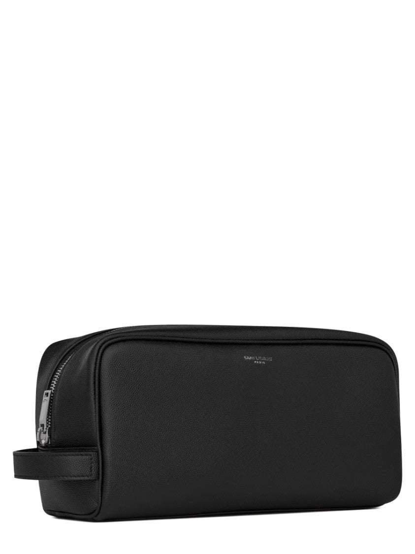 Saint Laurent Sleek Rectangular Beauty Case In Black Calfskin With Logo