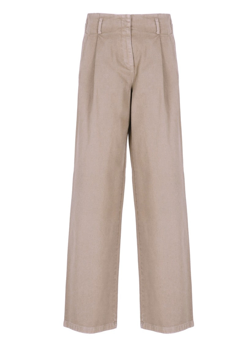 Golden Goose Wide-Leg Beige Cotton Pants