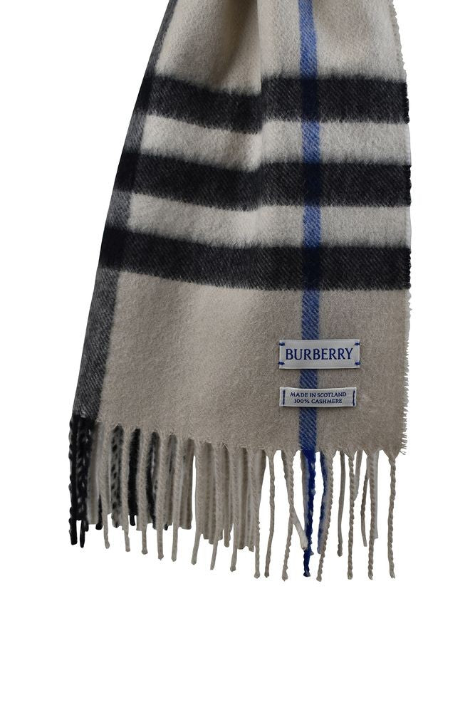 Burberry Off-White Cashmere Plaid Scarf With Fringed Ends