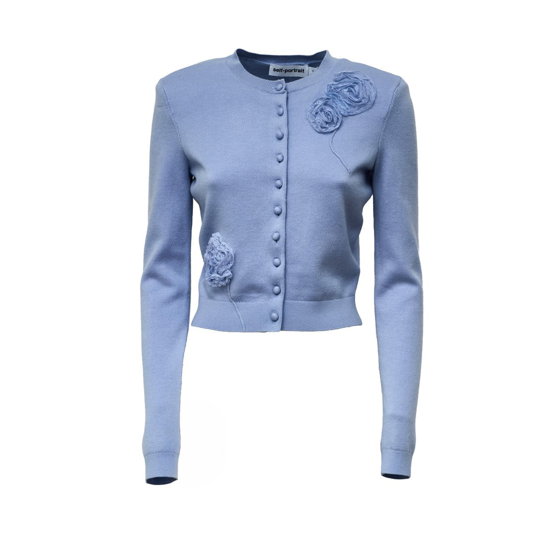 Self-Portrait Floral Motif Knit Cardigan With Removable Shoulder Pads