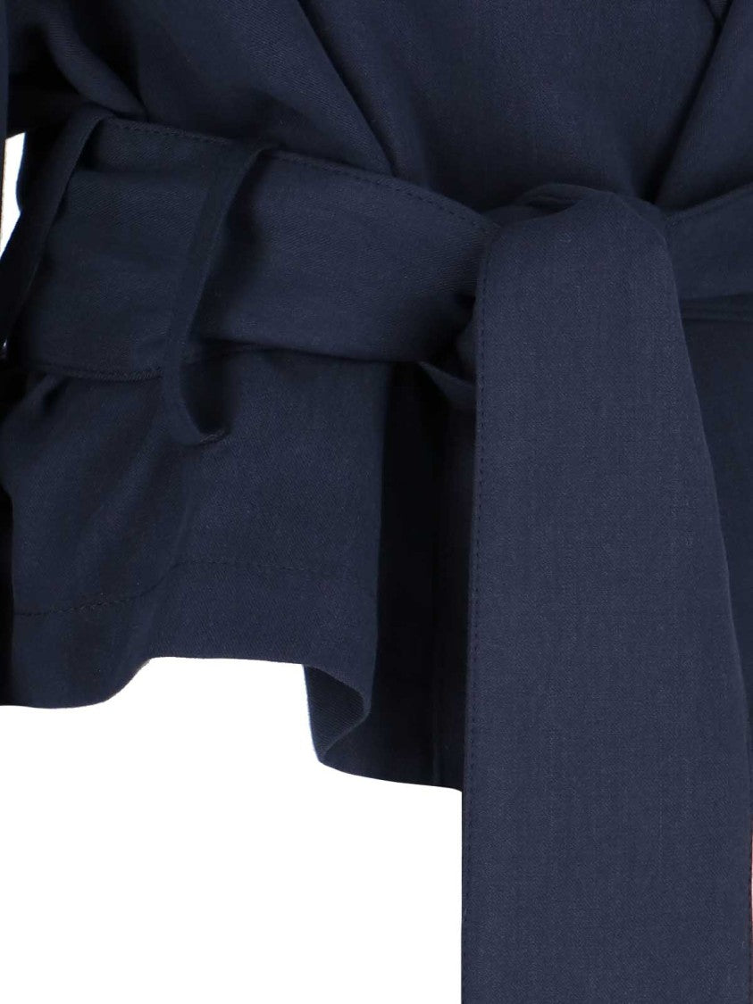 The Frankie Shop Short Navy Trench Coat With Adjustable Waist