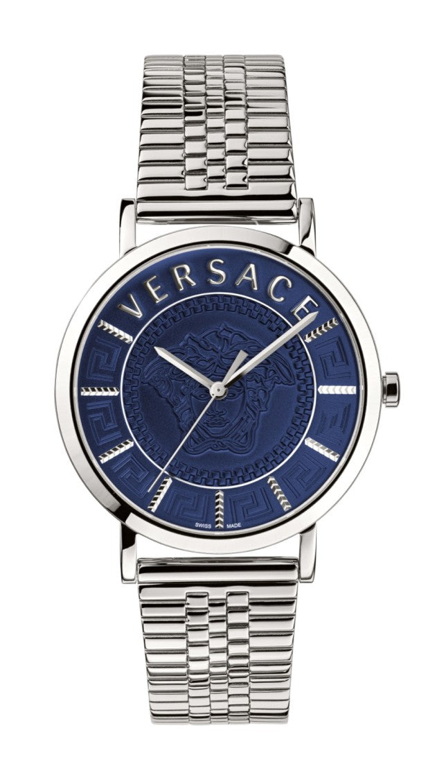 Versace 40 Mm Stainless Steel Analog Watch With Blue Dial